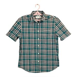 Old Navy‎ Oxford Shirt Mens Slim Fit Blue Plaid Short Sleeve Button Up, Size M